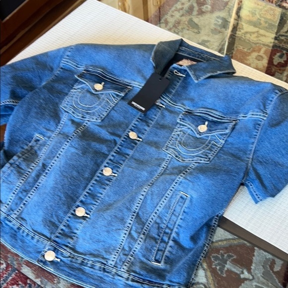 💰True Religion Blue Denim Jacket,size L  women glittery jacket, brand new🥰 - Picture 4 of 9